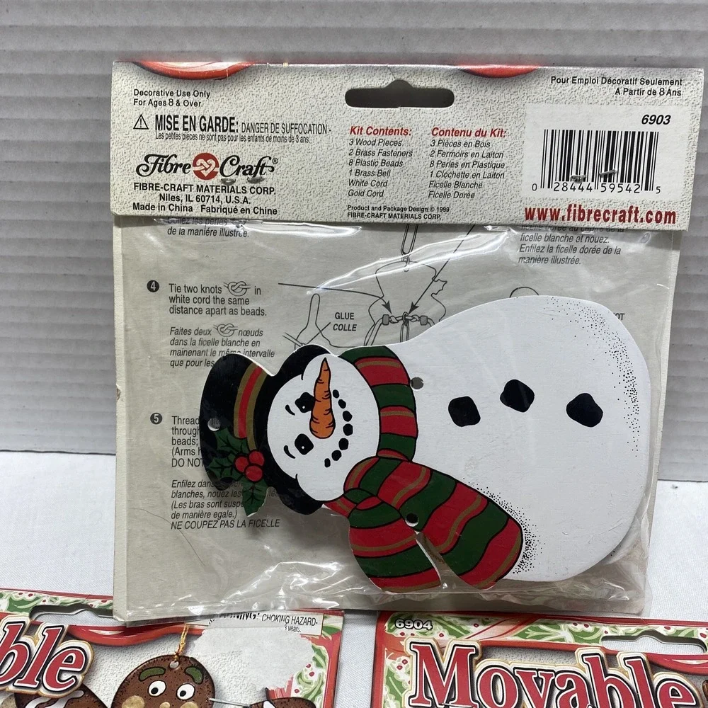Vintage 1999 Fibre Craft Christmas Movable Ornament Kits Lot of 4 NEW Santa